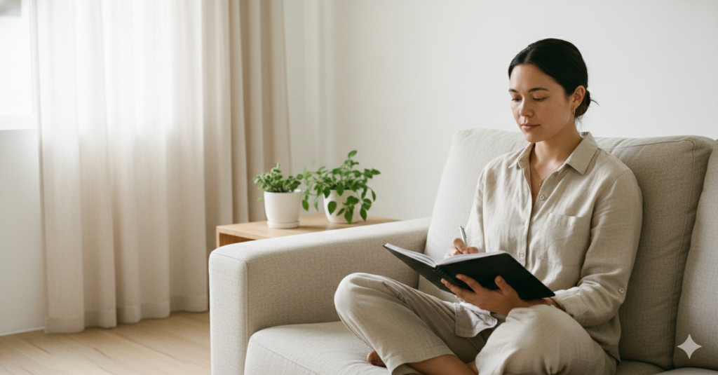 만성 피로 증상으로 인해 집에서 자가 체크를 하며 컨디션을 점검하는 모습