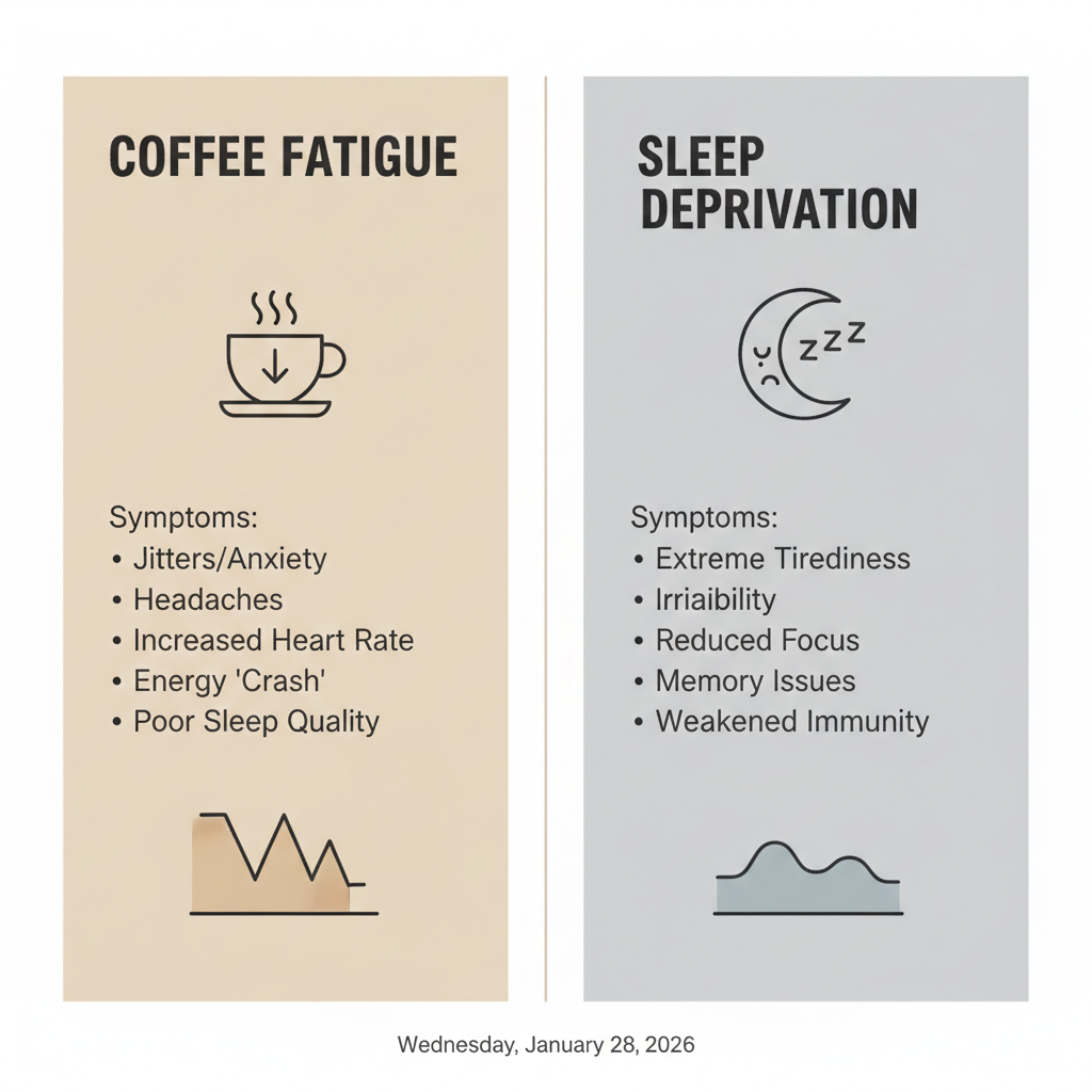 커피 피로와 수면 부족 피로 비교 표