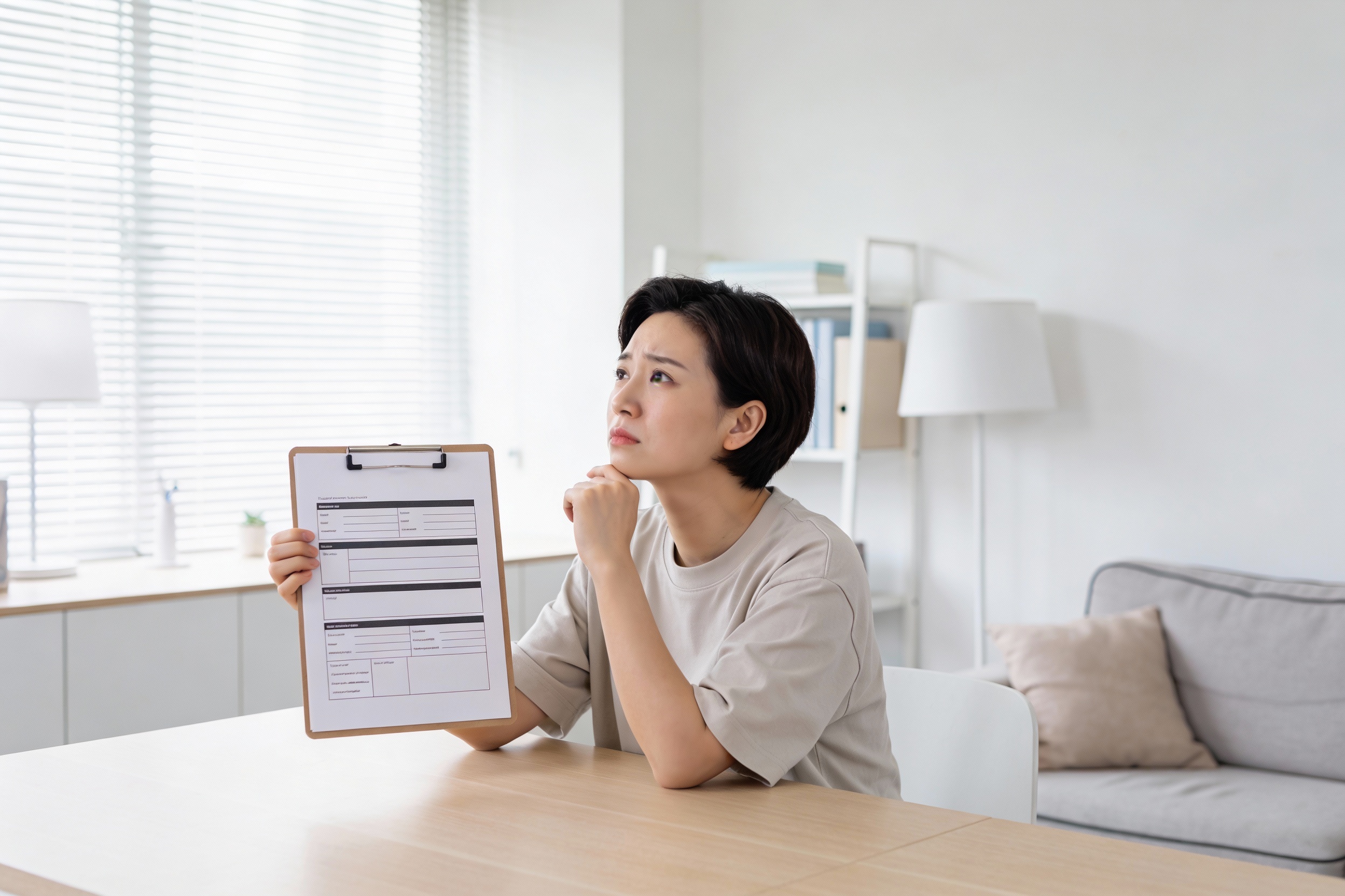 이 이미지는 건강검진 결과 해석을 고민하는 사람을 보여주며, 정상 수치 판정에도 관리와 추적이 필요한 이유를 시각적으로 전달합니다.