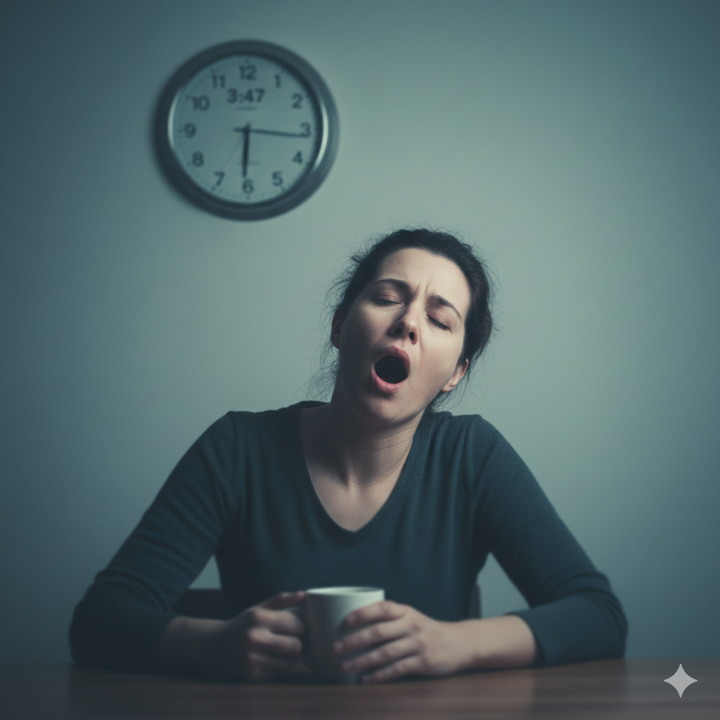 수면 부족으로 인한 졸림과 집중력 저하 증상을 나타낸 이미지
