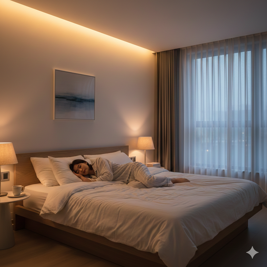 수면 최적화를 통해 깊은 숙면을 취하는 직장인 모습