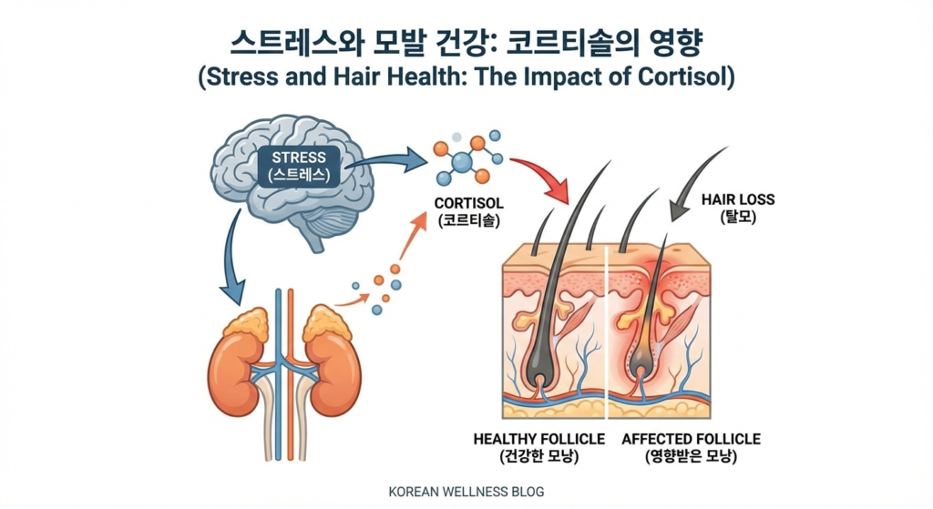 코르티솔 상승이 모낭에 미치는 영향 다이어그램