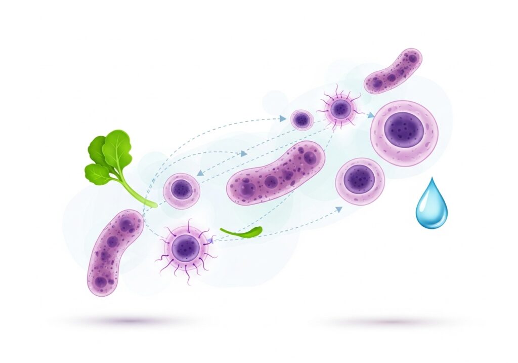 장 건강 면역력과 장내 면역세포 활동을 보여주는 이미지