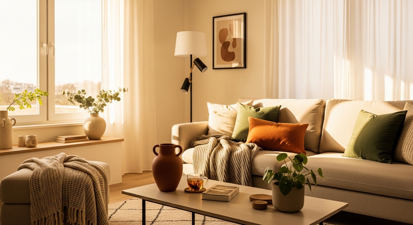 집 환경 에너지 회복을 위한 밝고 편안한 거실