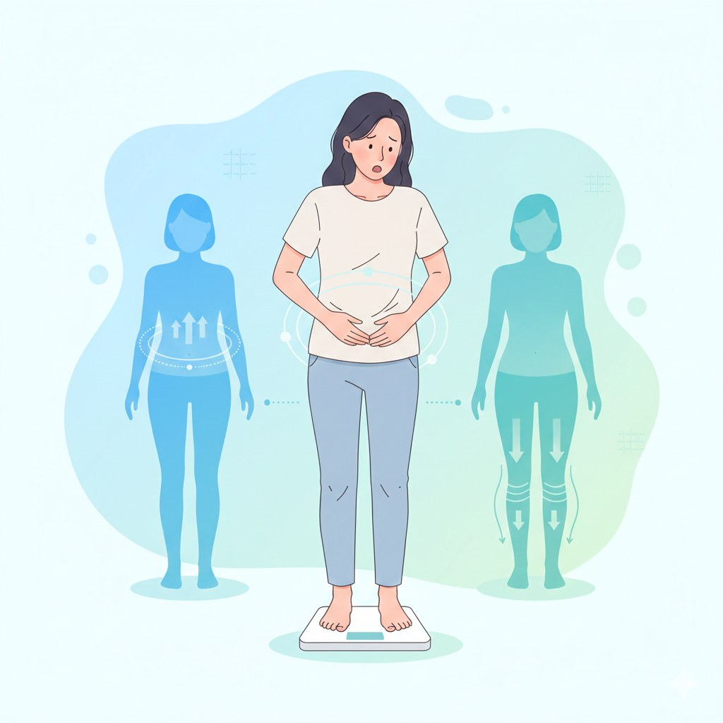 호르몬 체중 증가로 복부 지방이 늘어난 이미지