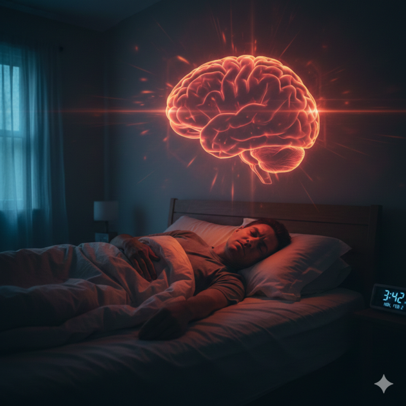 스트레스가 뇌를 각성 상태로 유지해 수면 주기를 방해하는 모습