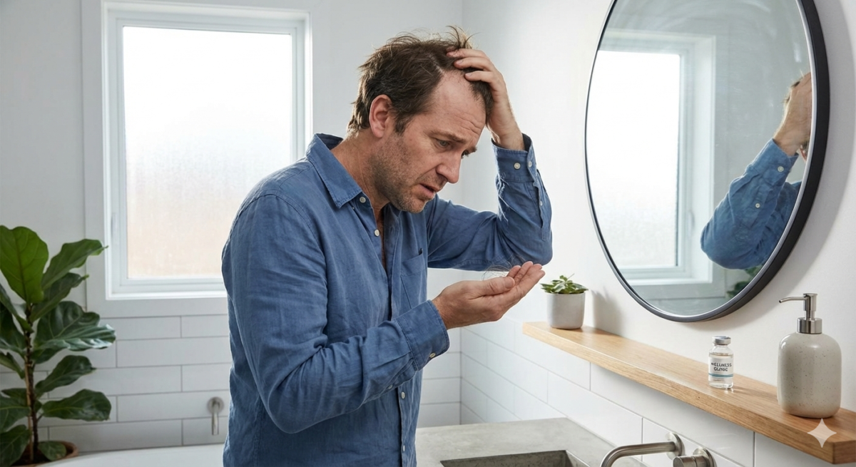 스트레스로 인한 탈모 증상을 확인하는 직장인