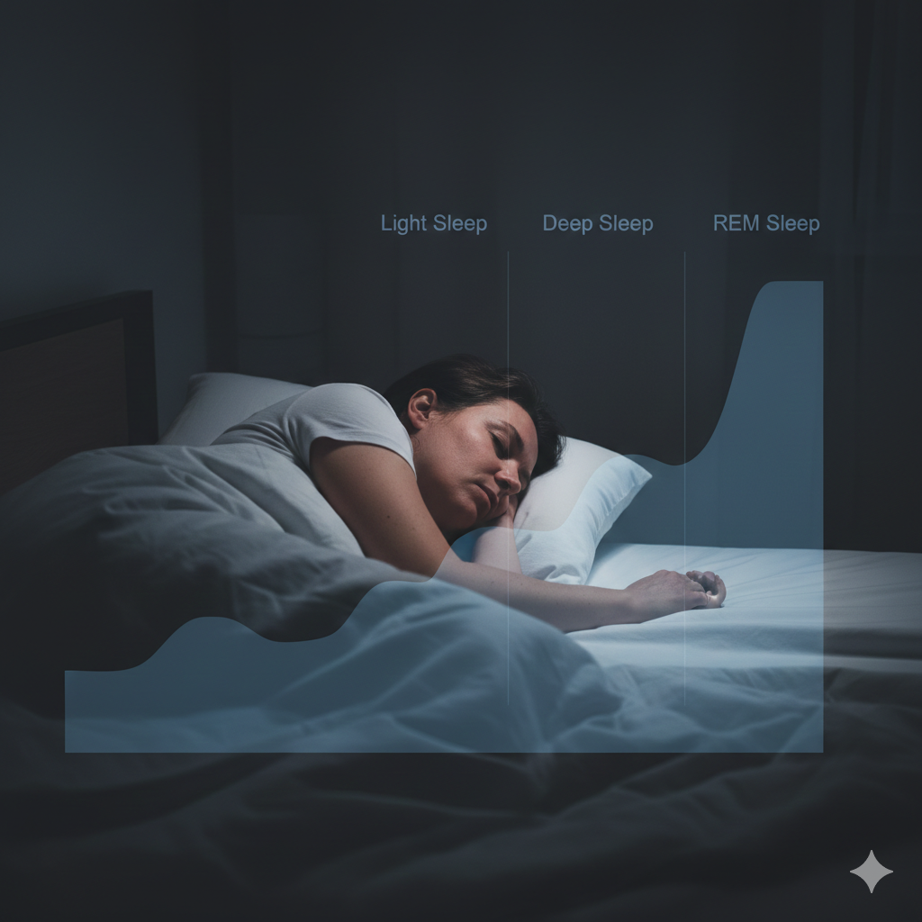 스트레스가 수면 주기를 방해해 깊은 수면이 줄어든 상태를 보여주는 이미지