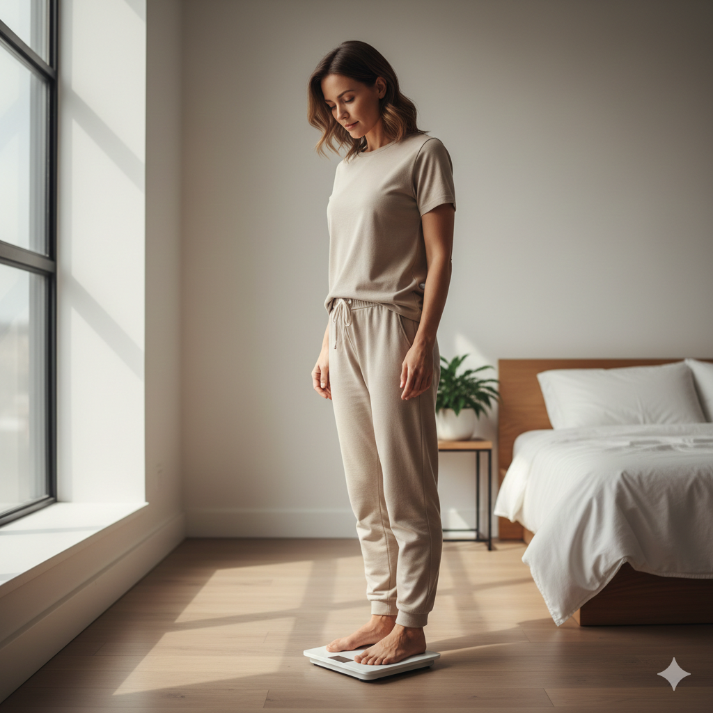 체중 증가 수분으로 인해 갑자기 체중이 늘어난 모습을 보여주는 체중계 사진