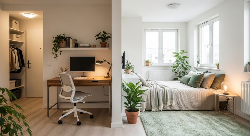 원룸 미니멀 존 분리로 피로 회복 공간 구성